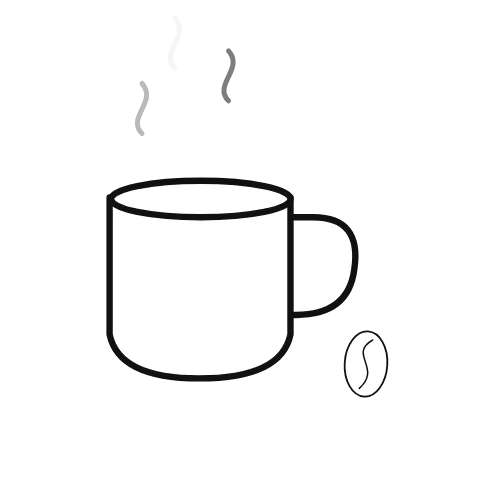 An illustrated mug rests beneath rising curls of steam; bean supplies the accompanying visual context.