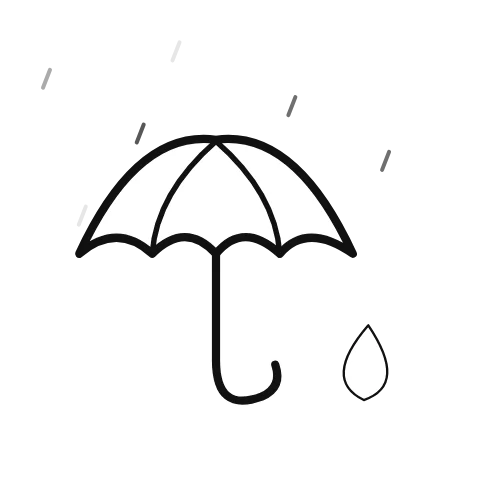 An illustrated umbrella sits beneath falling raindrops; drop supplies the accompanying visual context.