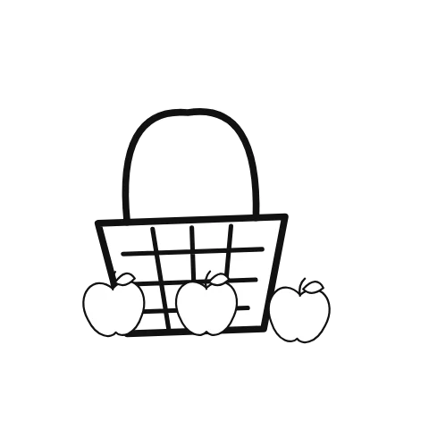 An illustrated basket forms a grouped arrangement; apple supplies the accompanying visual context.