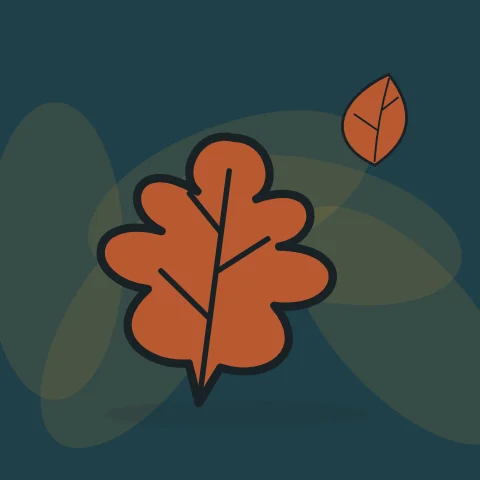 An illustrated oak moves in a short, gentle repeating gesture; leaf supplies the accompanying visual context.