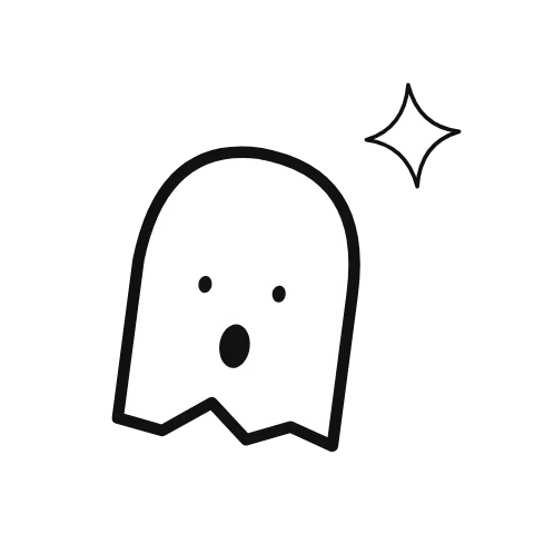 An illustrated ghost rocks like a little greeting; sparkle supplies the accompanying visual context.