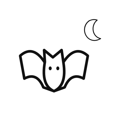 An illustrated bat moves with a soft flutter; moon supplies the accompanying visual context.