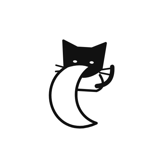 An illustrated cat peeks around its companion; moon supplies the accompanying visual context.