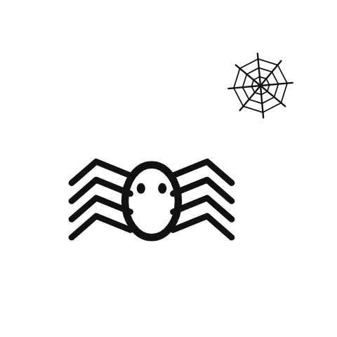 An illustrated spider moves in a short, gentle repeating gesture; cobweb supplies the accompanying visual context.