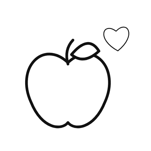 An illustrated apple pulses softly; heart supplies the accompanying visual context.