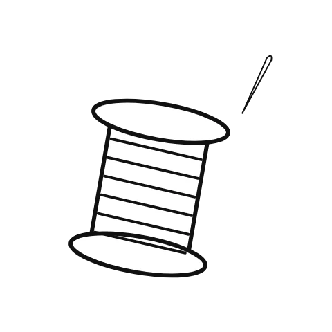 An illustrated spool moves in a short, gentle repeating gesture; needle supplies the accompanying visual context.
