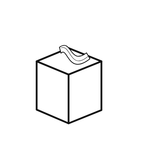 An illustrated parcel is accompanied by a motif settling above it; ribbon supplies the accompanying visual context.