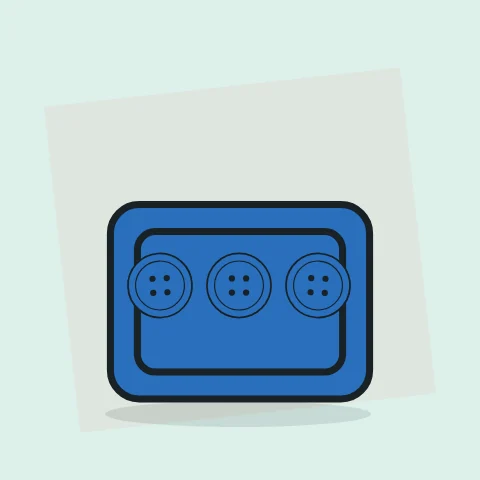 An illustrated button forms a grouped arrangement; tin supplies the accompanying visual context.