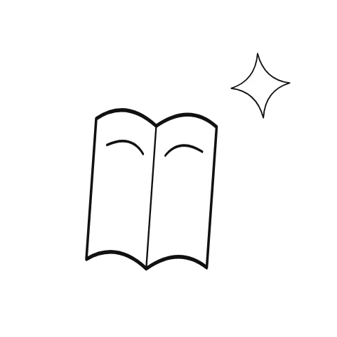 An illustrated open book moves in a short, gentle repeating gesture; sparkle supplies the accompanying visual context.