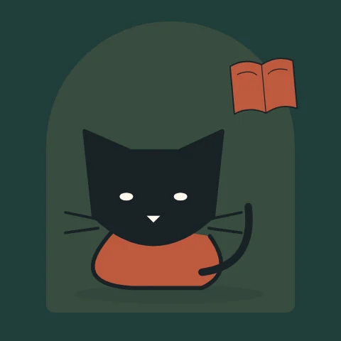 An illustrated cat expands and settles slowly; open book supplies the accompanying visual context.