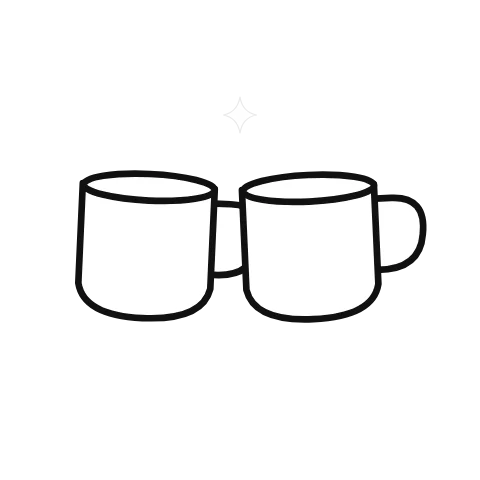 An illustrated mug meets its companion in a little toast; mug supplies the accompanying visual context.