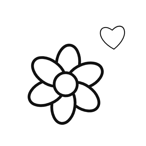 An illustrated flower rocks into a little bow; heart supplies the accompanying visual context.