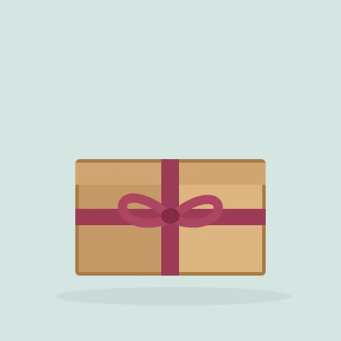 Kraft box flaps fold closed, a cranberry ribbon crosses the lid and a bow settles into place.