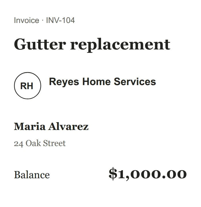 Example invoice for Maria Alvarez’s gutter replacement