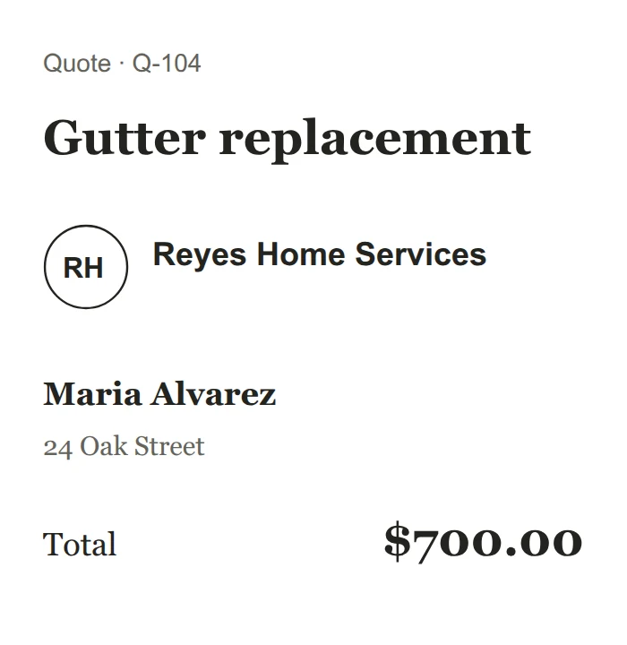 Example quote for Maria Alvarez’s gutter replacement